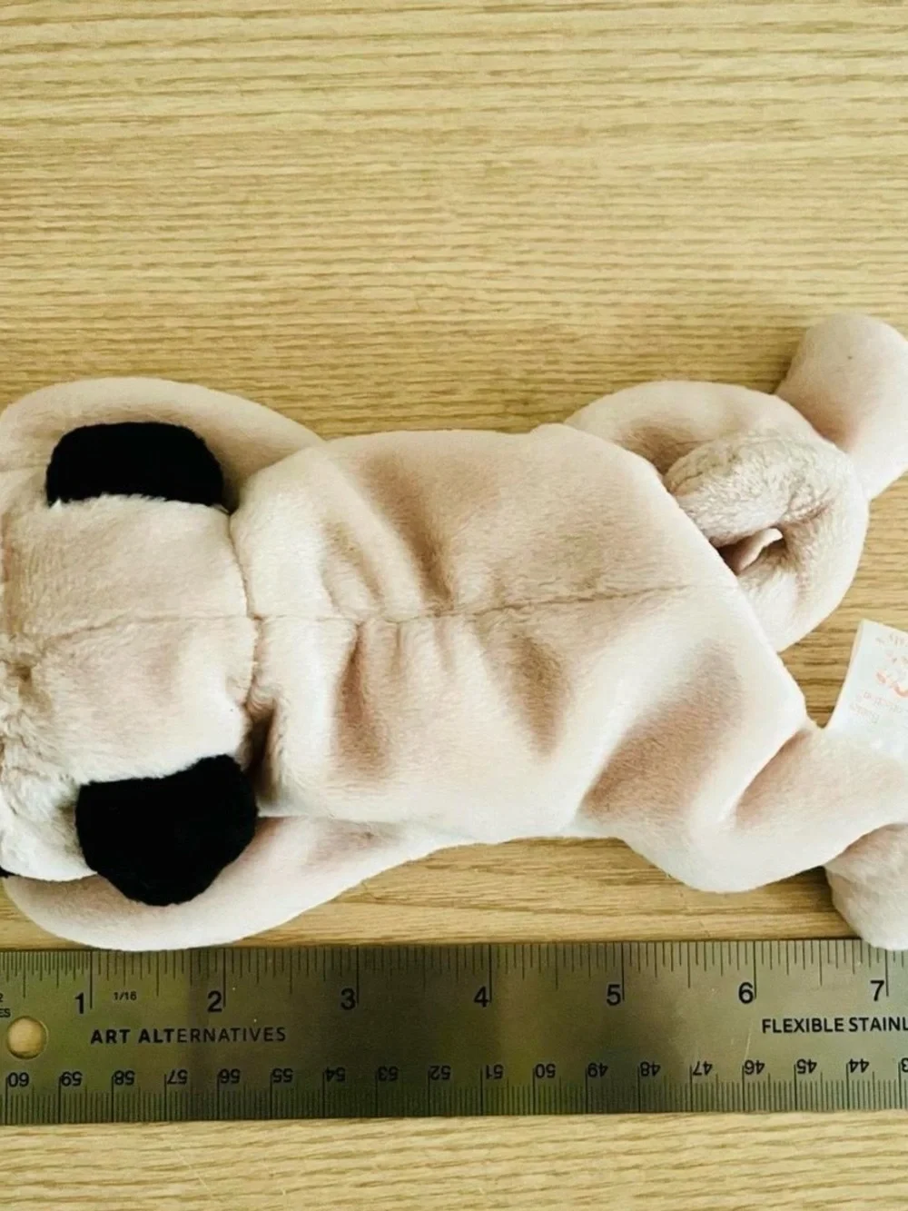 Vintage Ty Beanies Plush Pug Dog - Cream & Black (Tag Error)